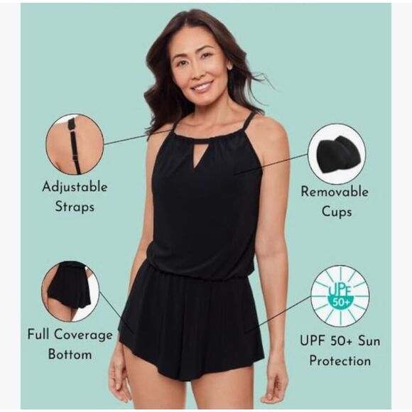 Aqua Green Women Standard Keyhole Blouson Romper Maroon Swimsuit SZ 16W - Picture 8 of 8